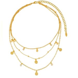 Ettika 18k Gold Plated Crystal Detailed Triple Layer Necklace